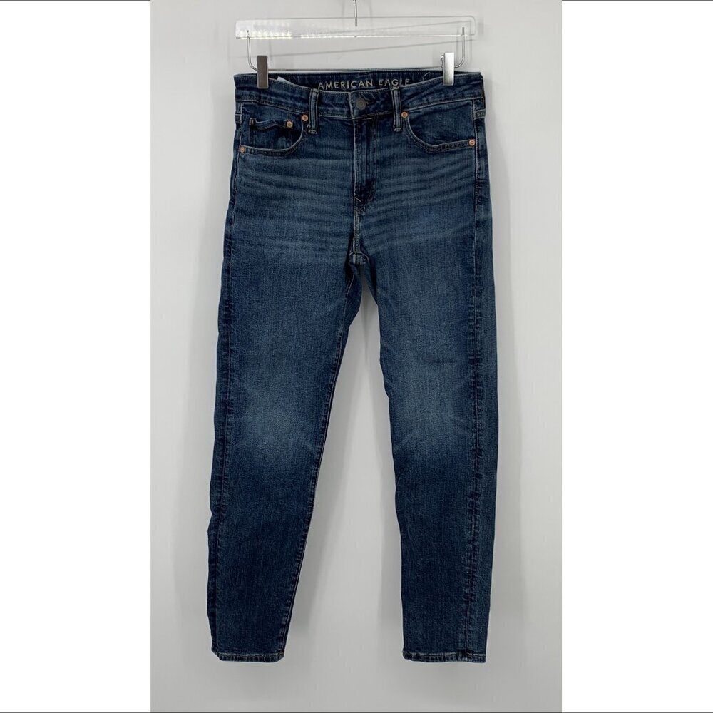 American Eagle Athletic fit skinny jeans dark blue denim wash whiskering men 30